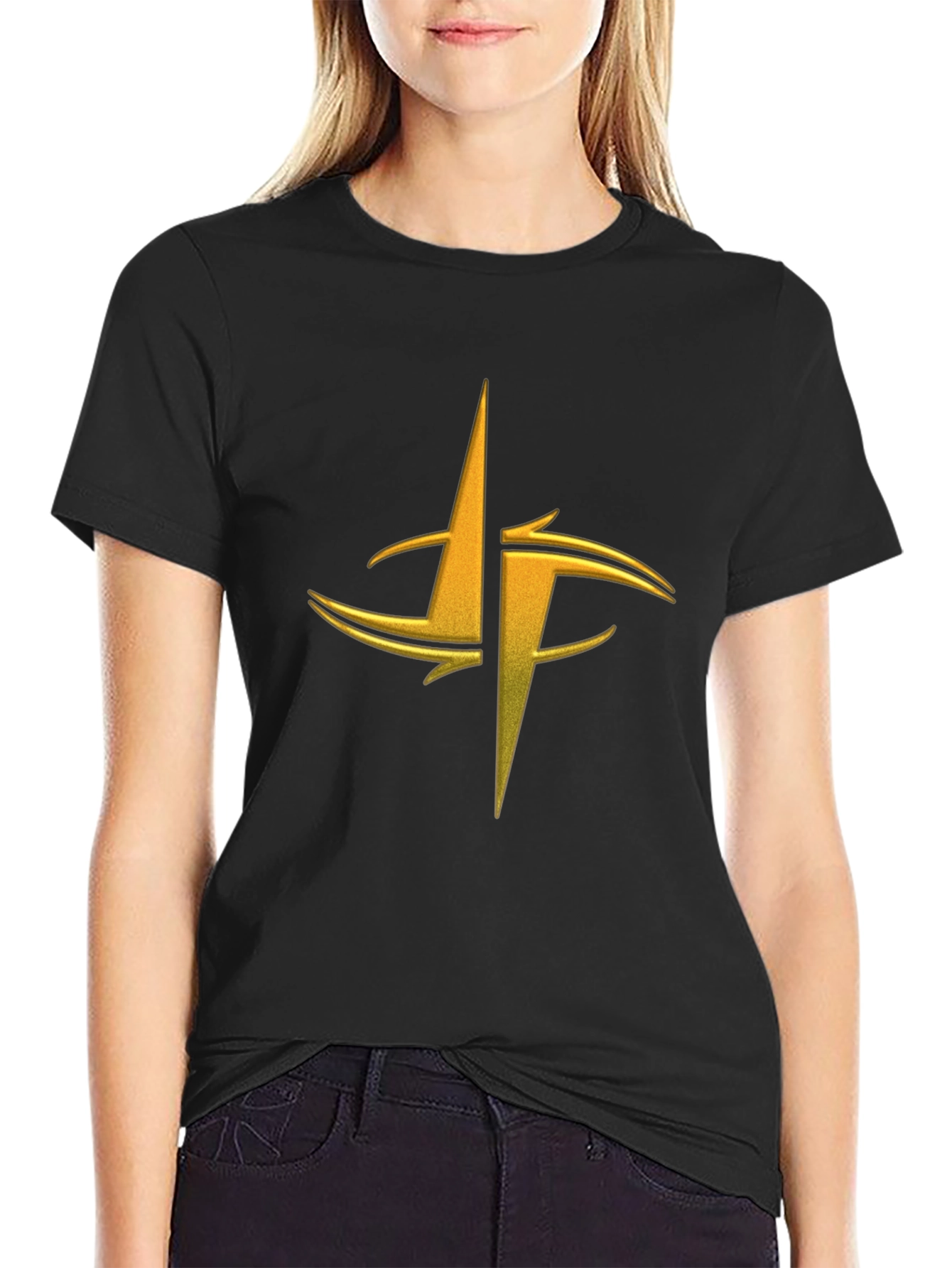 Mens Black Graphic Tee - Gold Abstract Design