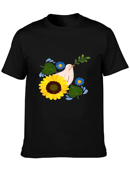 Peace Dove Sunflower Graphic Tee - Black