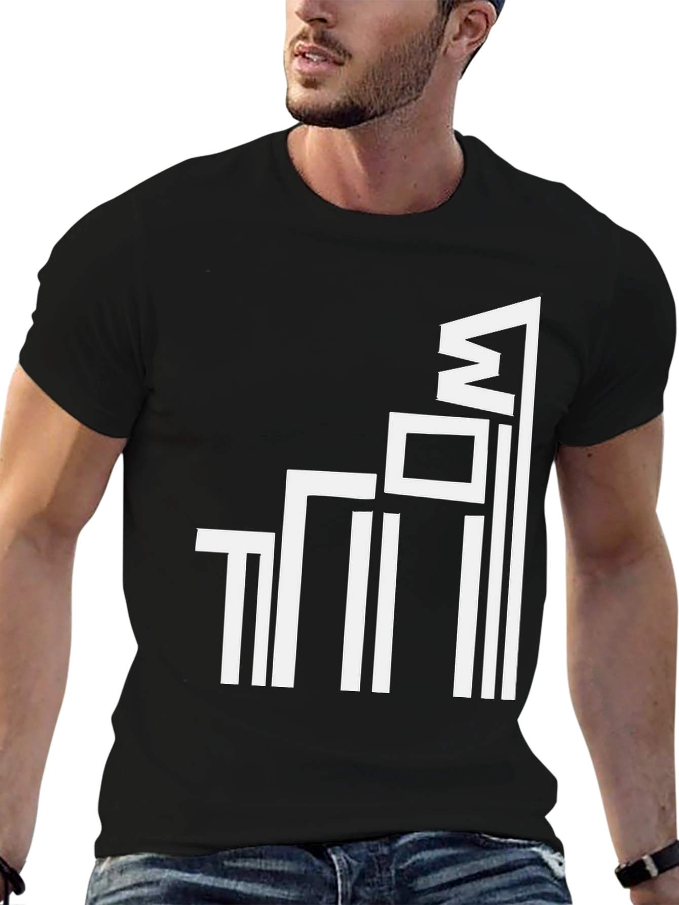 Modern Geometric Graphic Tee - Black