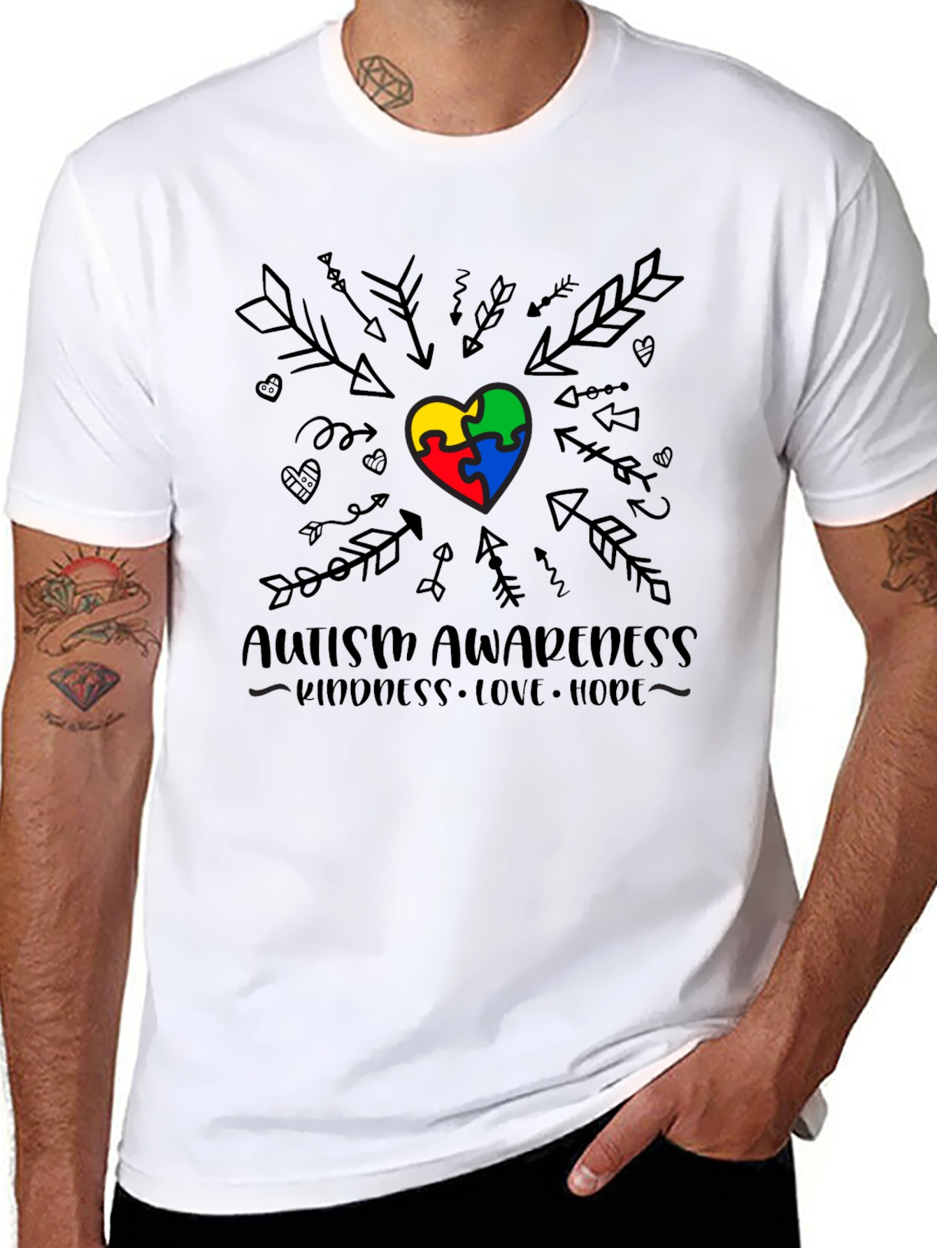 Autism Awareness Heart Arrows Black T-Shirt