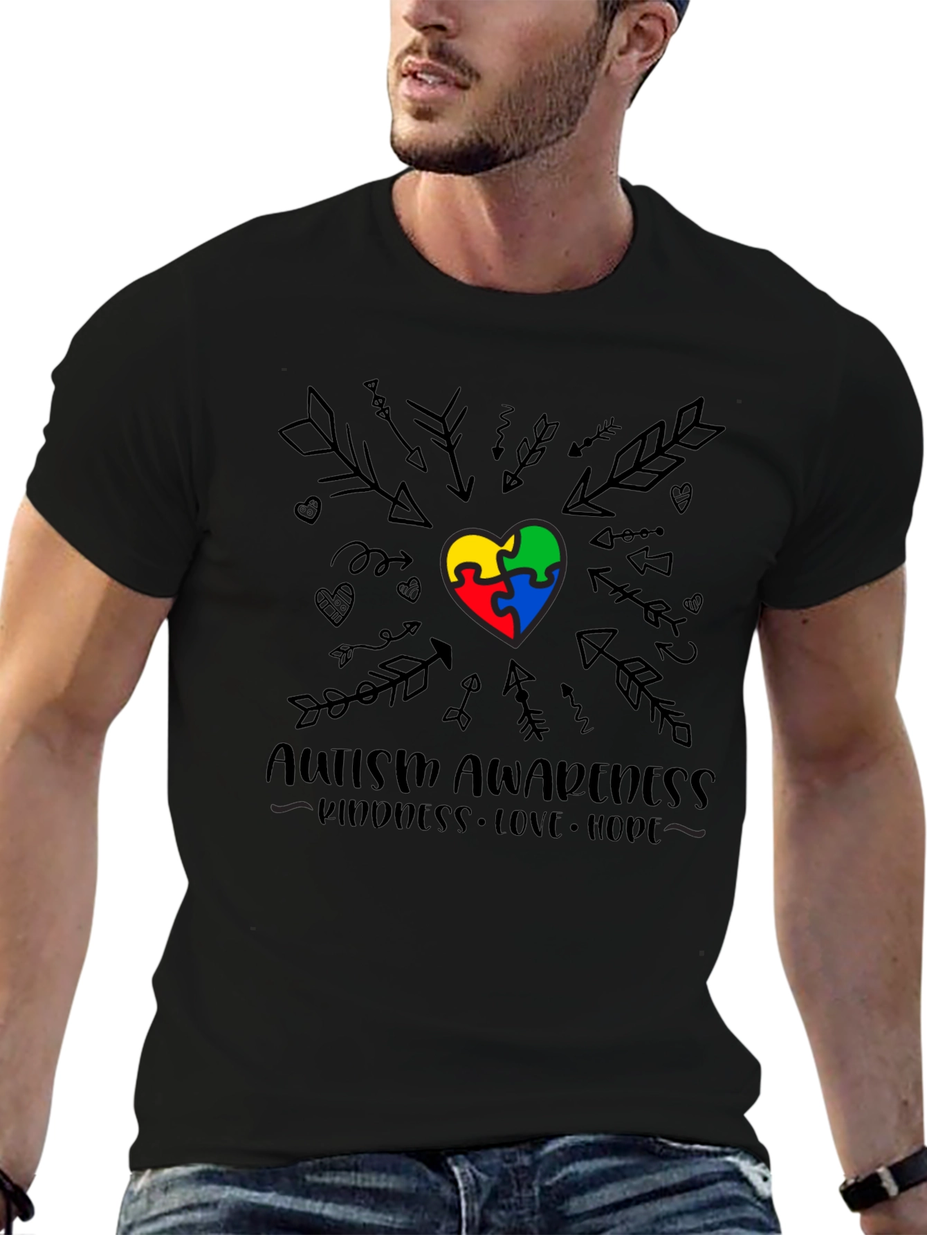 Autism Awareness Heart Arrows Black T-Shirt