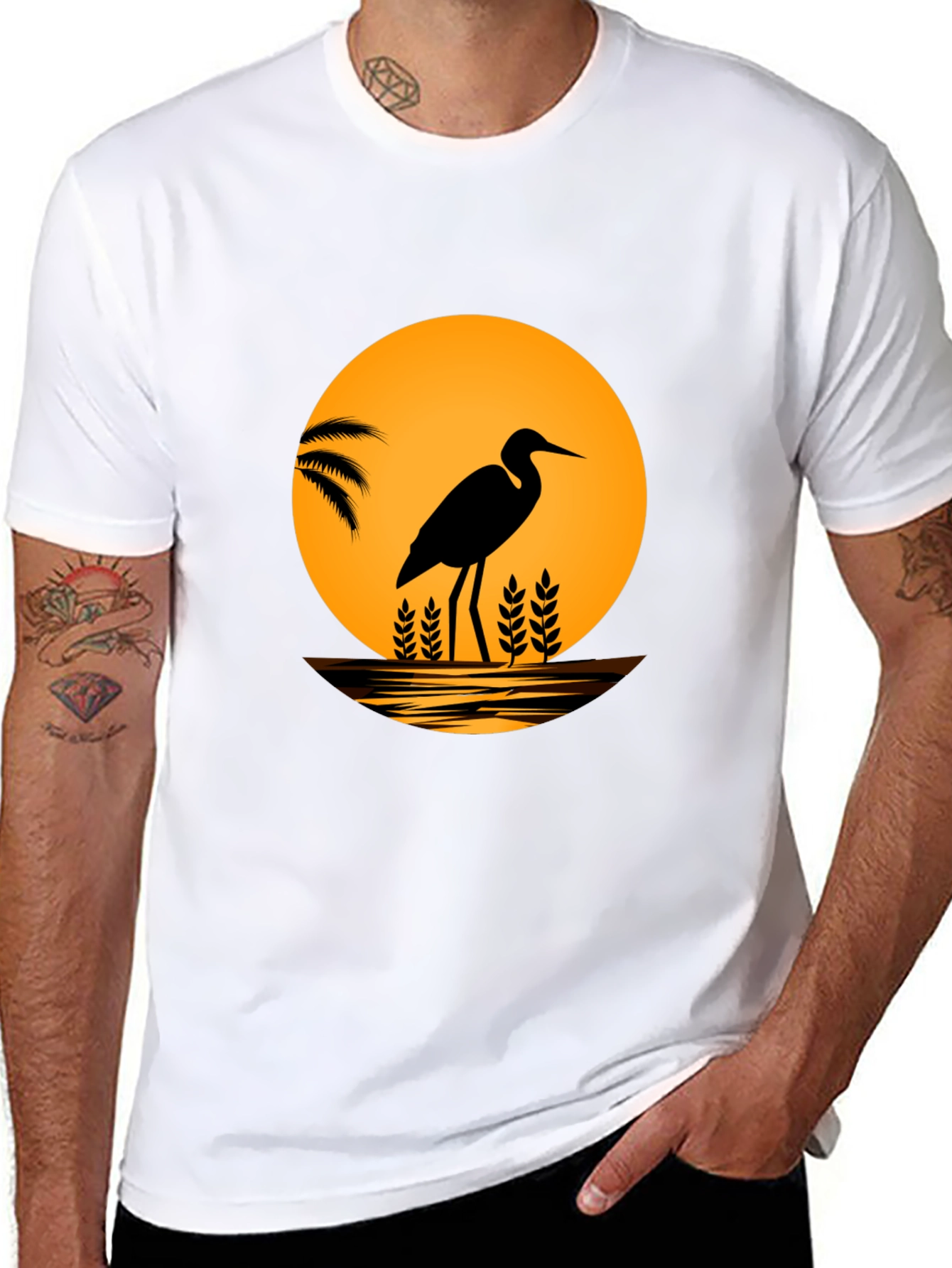 Heron Sunset Graphic T-Shirt