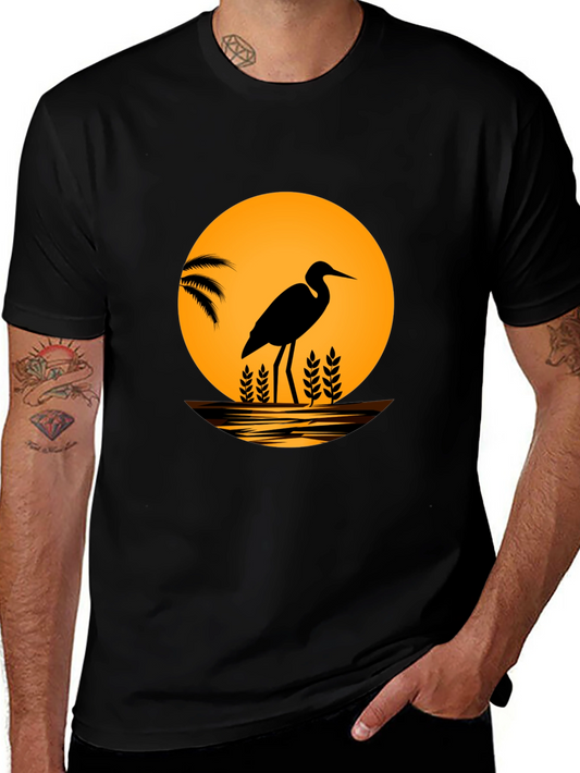 Heron Sunset Graphic T-Shirt