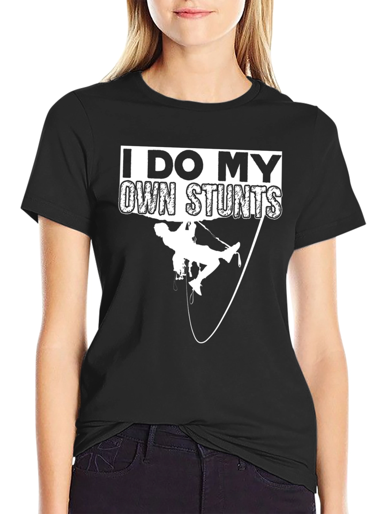 I Do My Own Stunts Rock Climbing Black T-Shirt