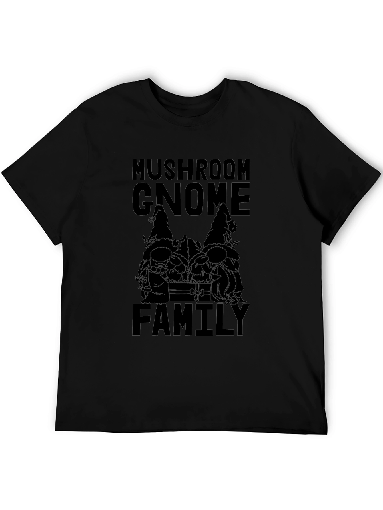 Mushroom Gnome Family Black T-Shirt