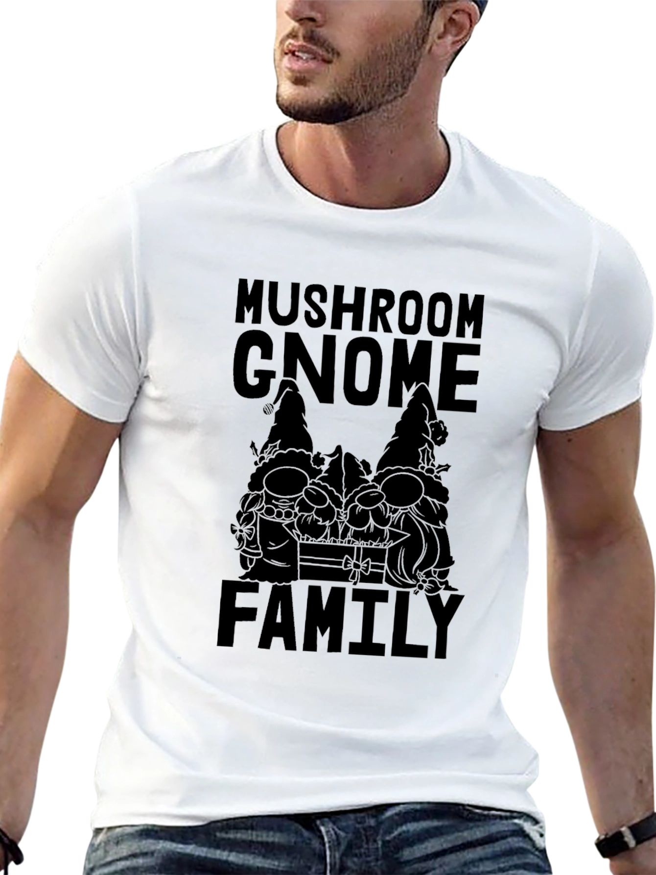Mushroom Gnome Family Black T-Shirt