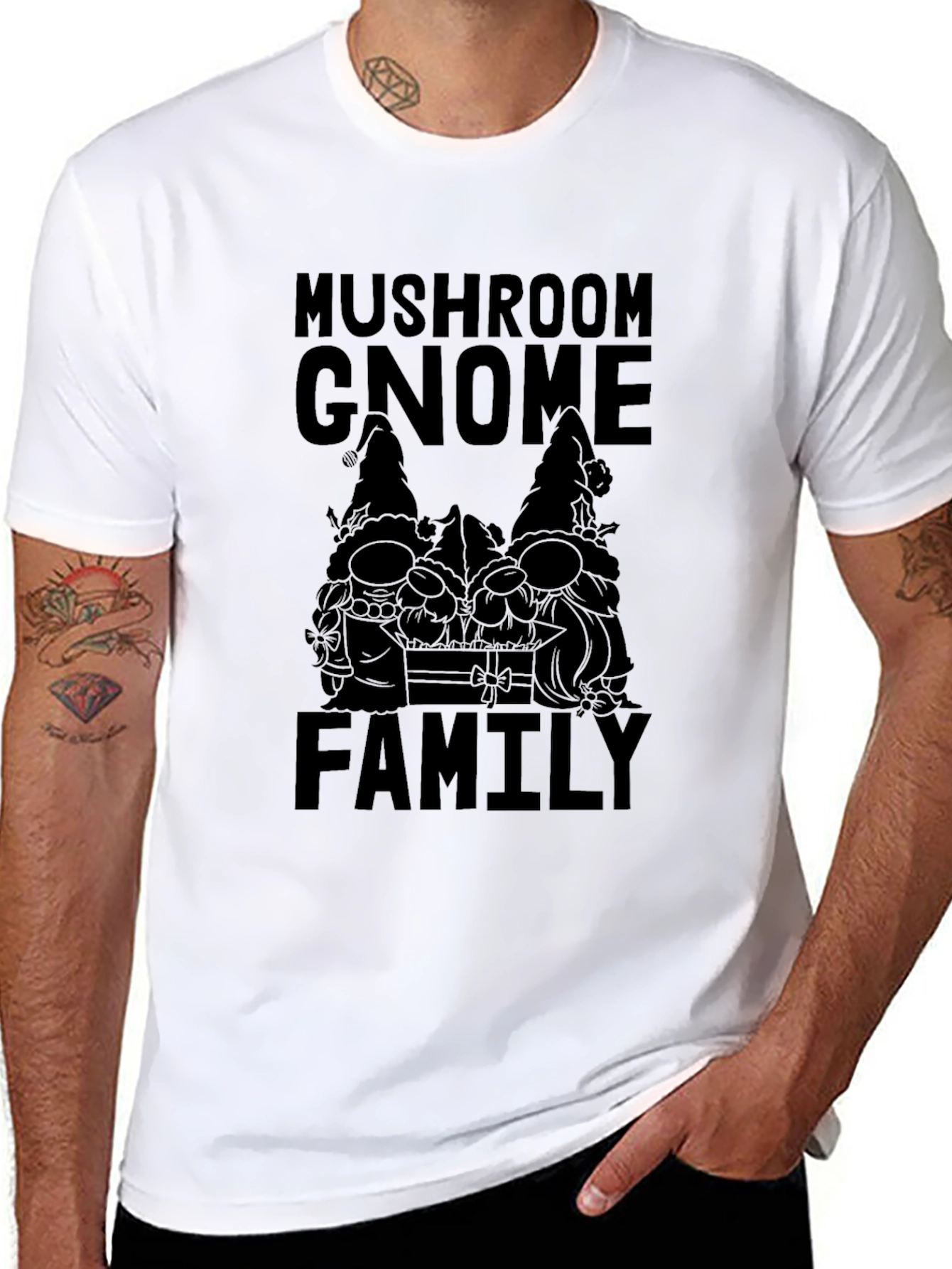 Mushroom Gnome Family Black T-Shirt