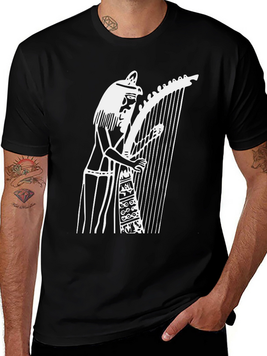 Egyptian Harp Player Graphic T-Shirt - Black