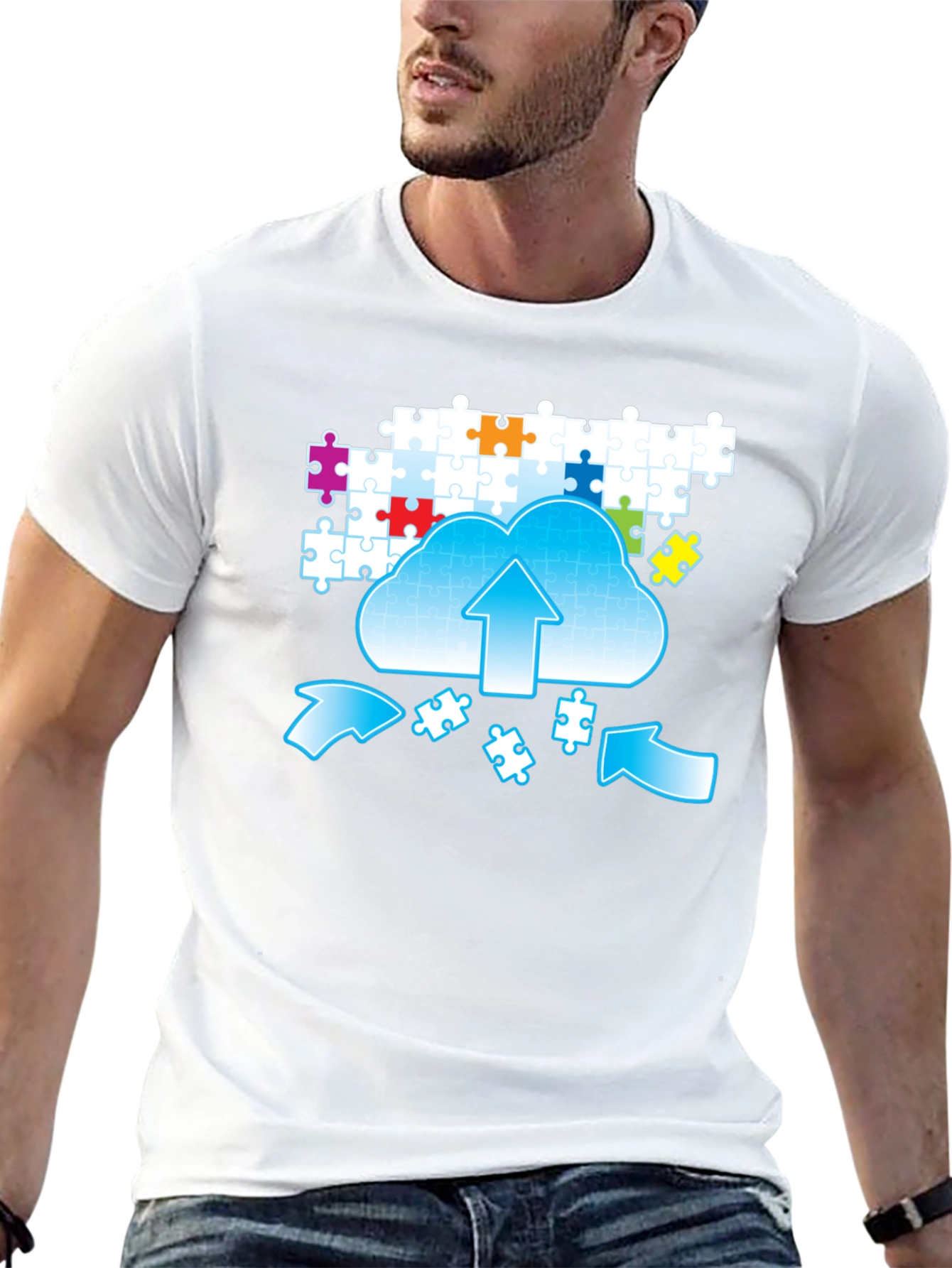 Puzzle Cloud Upload Graphic T-Shirt