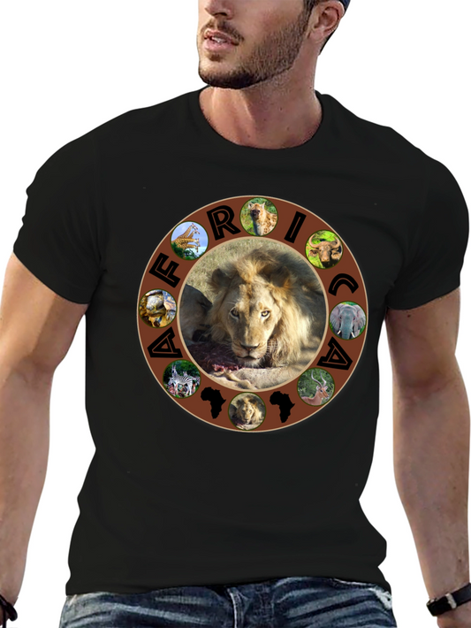 African Wildlife Graphic Tee - Lion & Continent Design