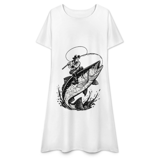 Vintage Cowboy Fishing Graphic T-Shirt – Western Angler Retro Fish Catch Tee for Outdoor Lovers(z428)
