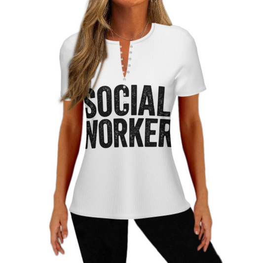 Social Worker Vintage Typography Tee – Minimal Profession Pride Graphic Shirt for Women(z457)