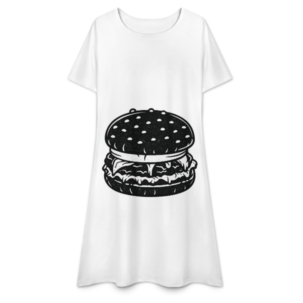 Vintage Burger Graphic Dress – Retro Fast Food Casual T-Shirt Dress for Women(z423)