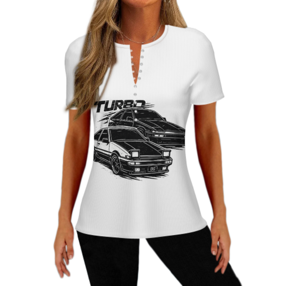 Turbo JDM Drift Car Graphic Tee – Retro Japanese Street Racing Shirt for Women(z459)