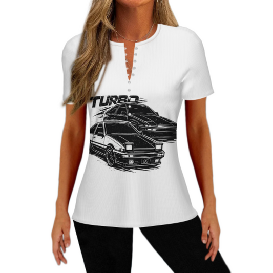 Turbo JDM Drift Car Graphic Tee – Retro Japanese Street Racing Shirt for Women(z459)
