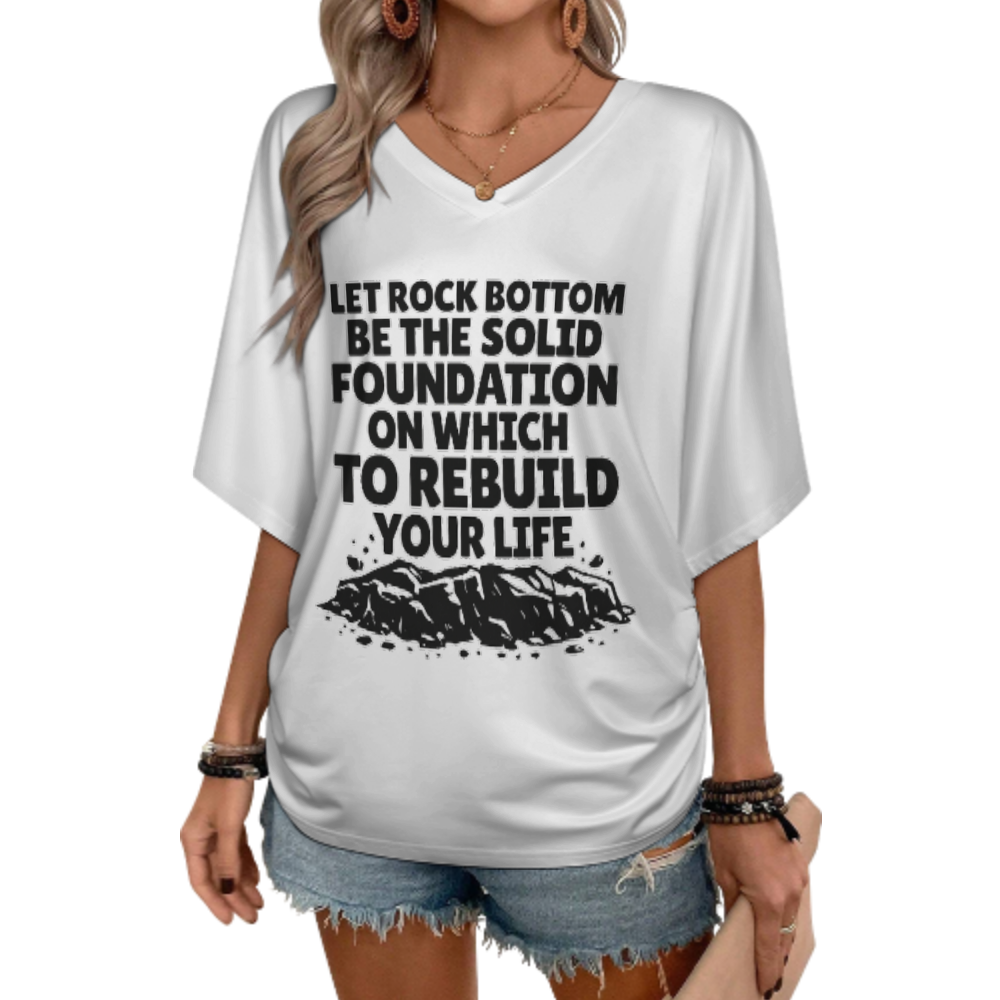 Rock Bottom Motivation Graphic Tee – Inspirational Rebuild Your Life Quote Shirt(z438)