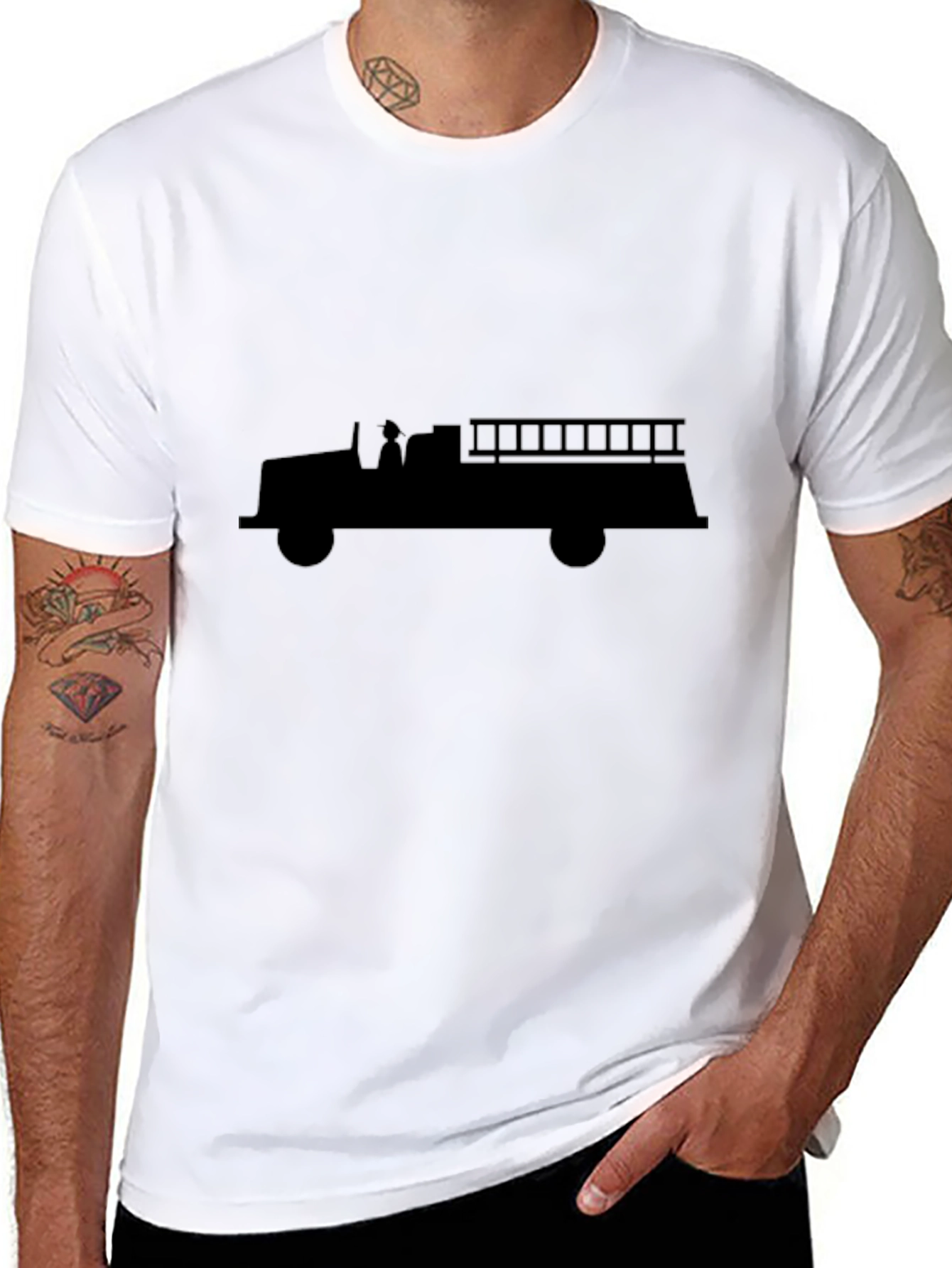 Fire Truck Silhouette T-Shirt - Black