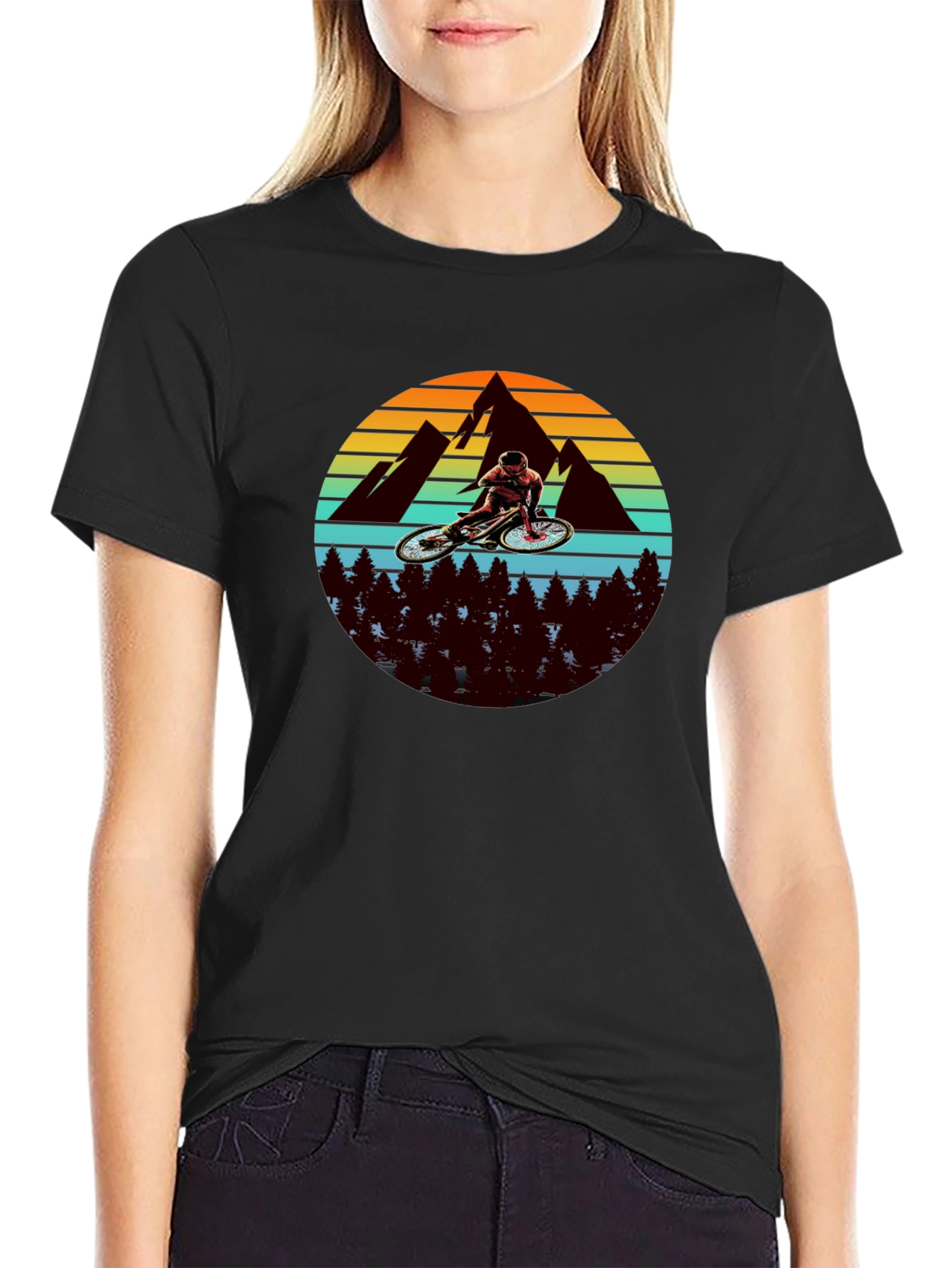 Mountain Biker Graphic Tee - Black Cotton T-Shirt