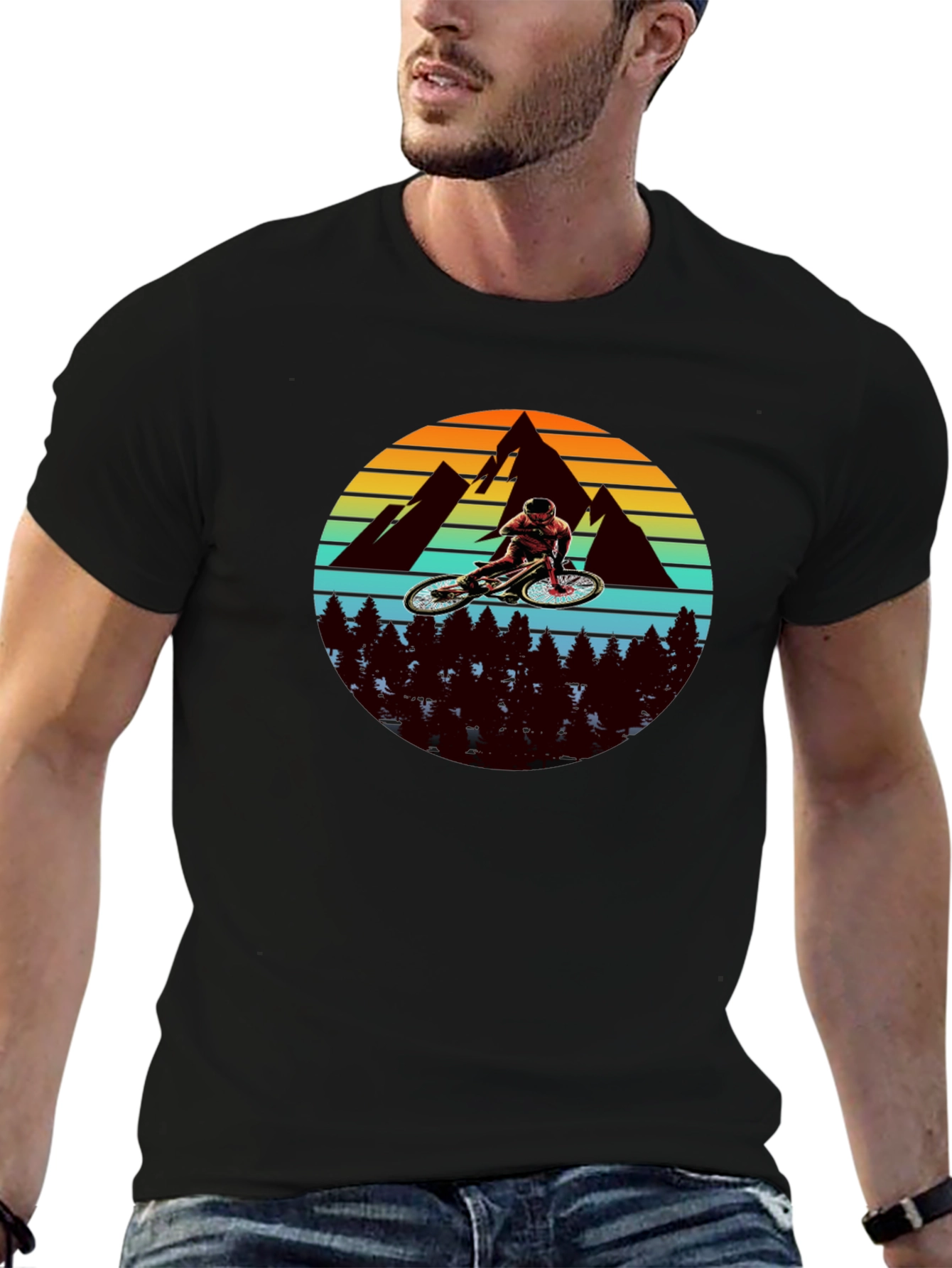 Mountain Biker Graphic Tee - Black Cotton T-Shirt