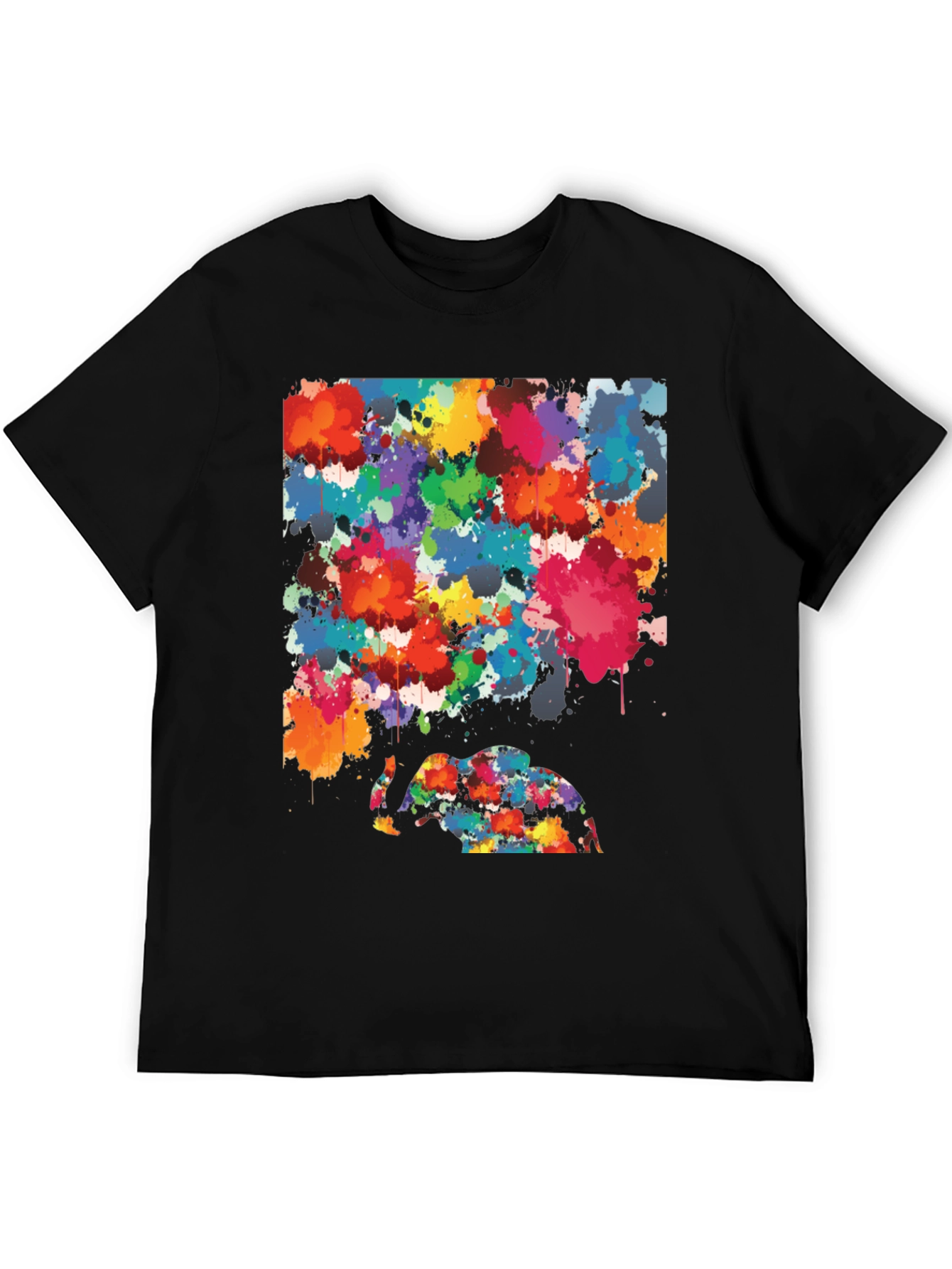 Abstract Elephant Splatter Art Black T-Shirt