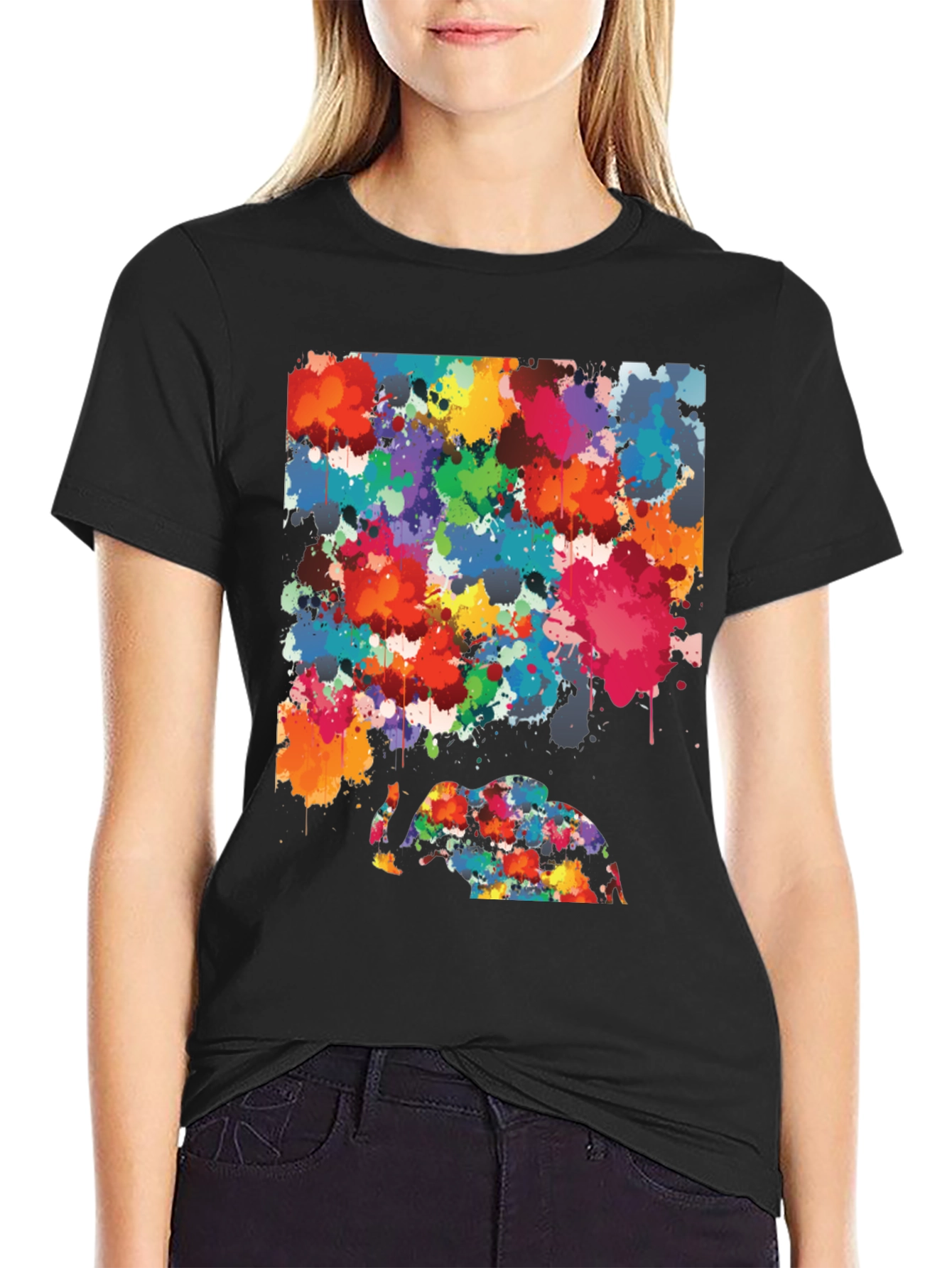 Abstract Elephant Splatter Art Black T-Shirt