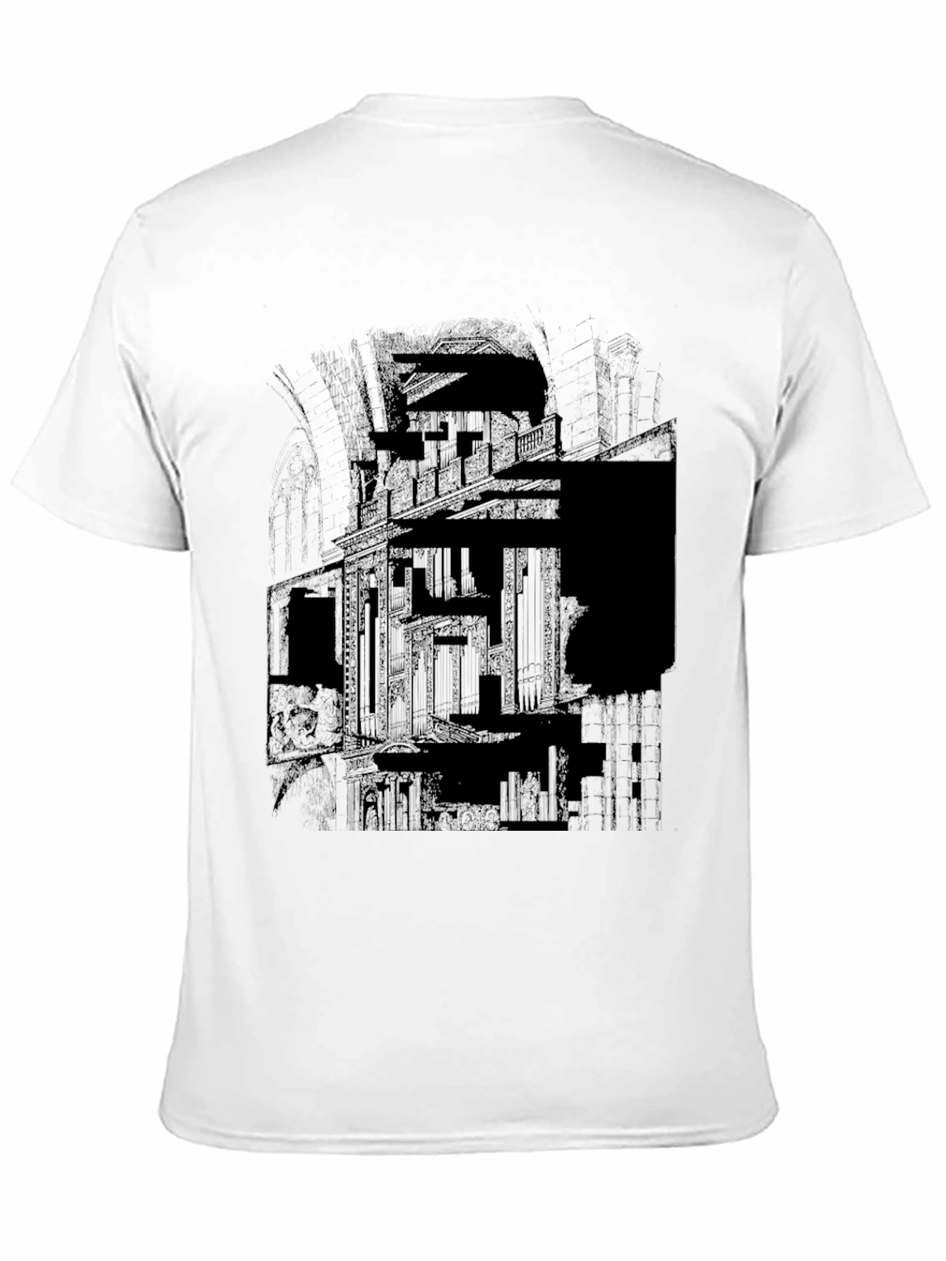 Abstract Building Graphic Print Mens Black T-Shirt