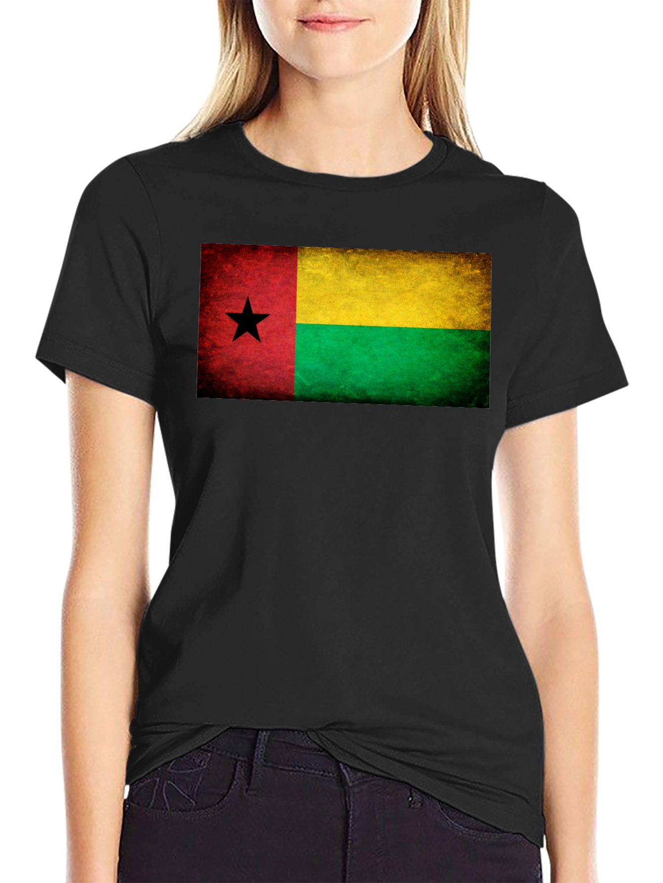 Guinea-Bissau Flag Graphic Tee - Black T-Shirt