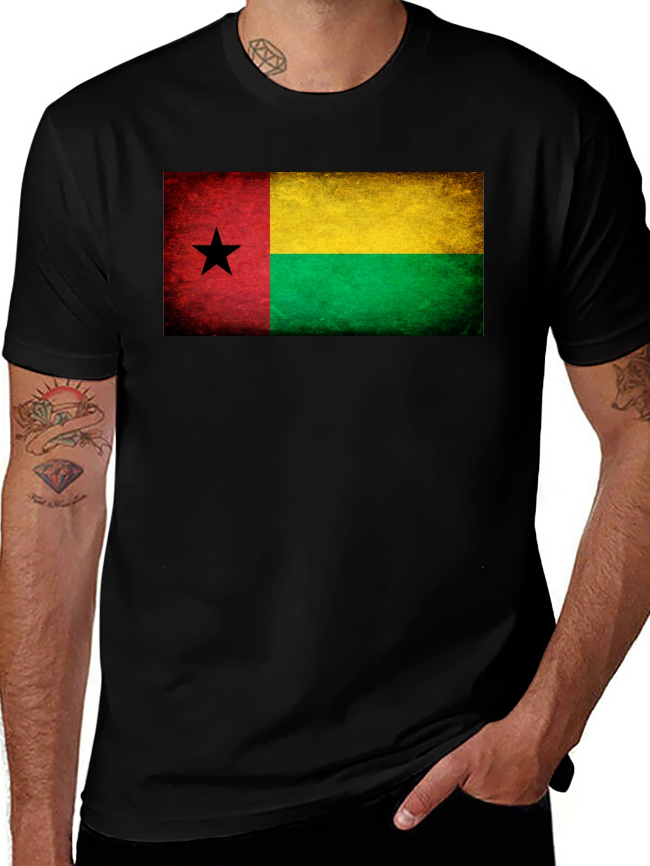 Guinea-Bissau Flag Graphic Tee - Black T-Shirt