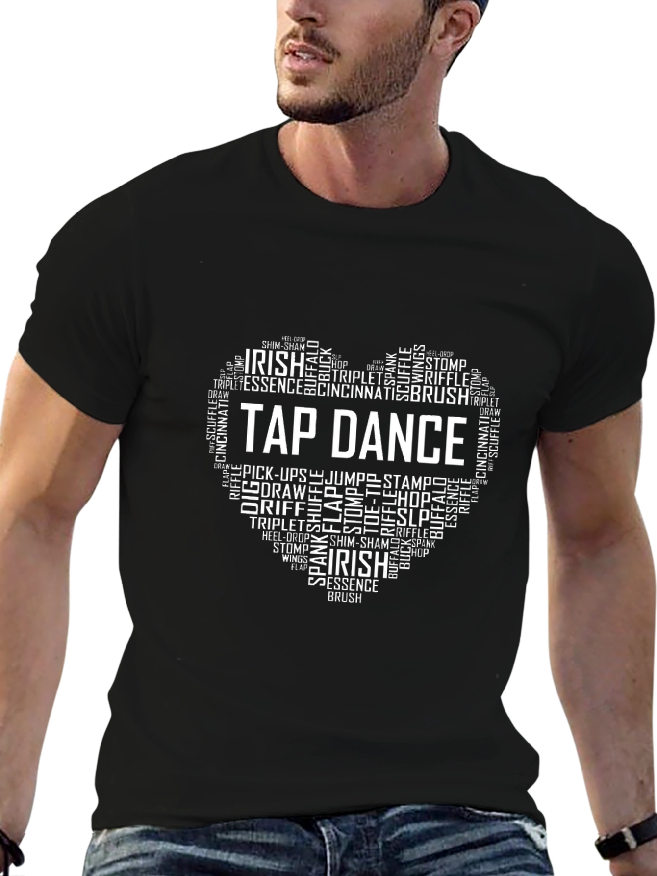 Tap Dance Word Art Heart T-Shirt - Black