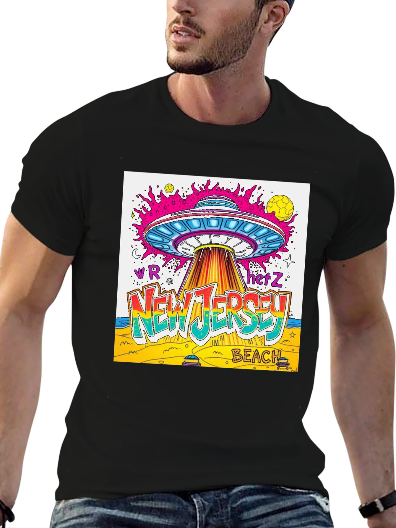 New Jersey Beach UFO Graphic T-Shirt