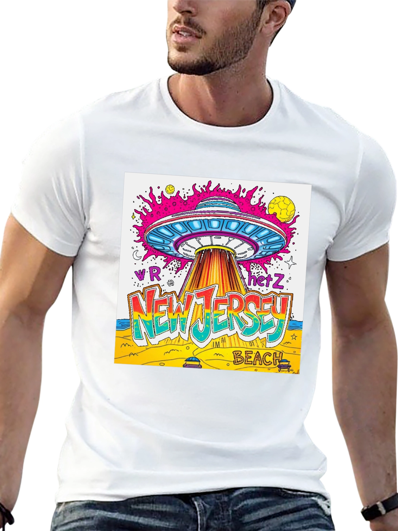 New Jersey Beach UFO Graphic T-Shirt