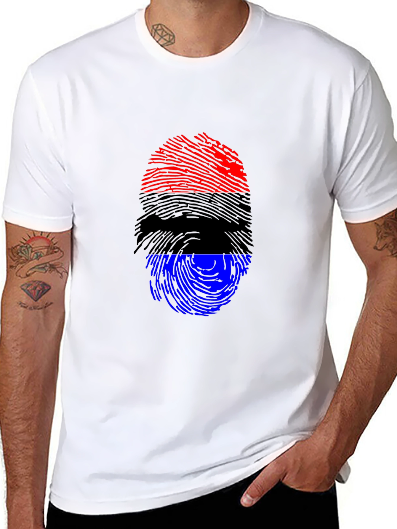 Patriotic Fingerprint T-Shirt - Red Black Blue