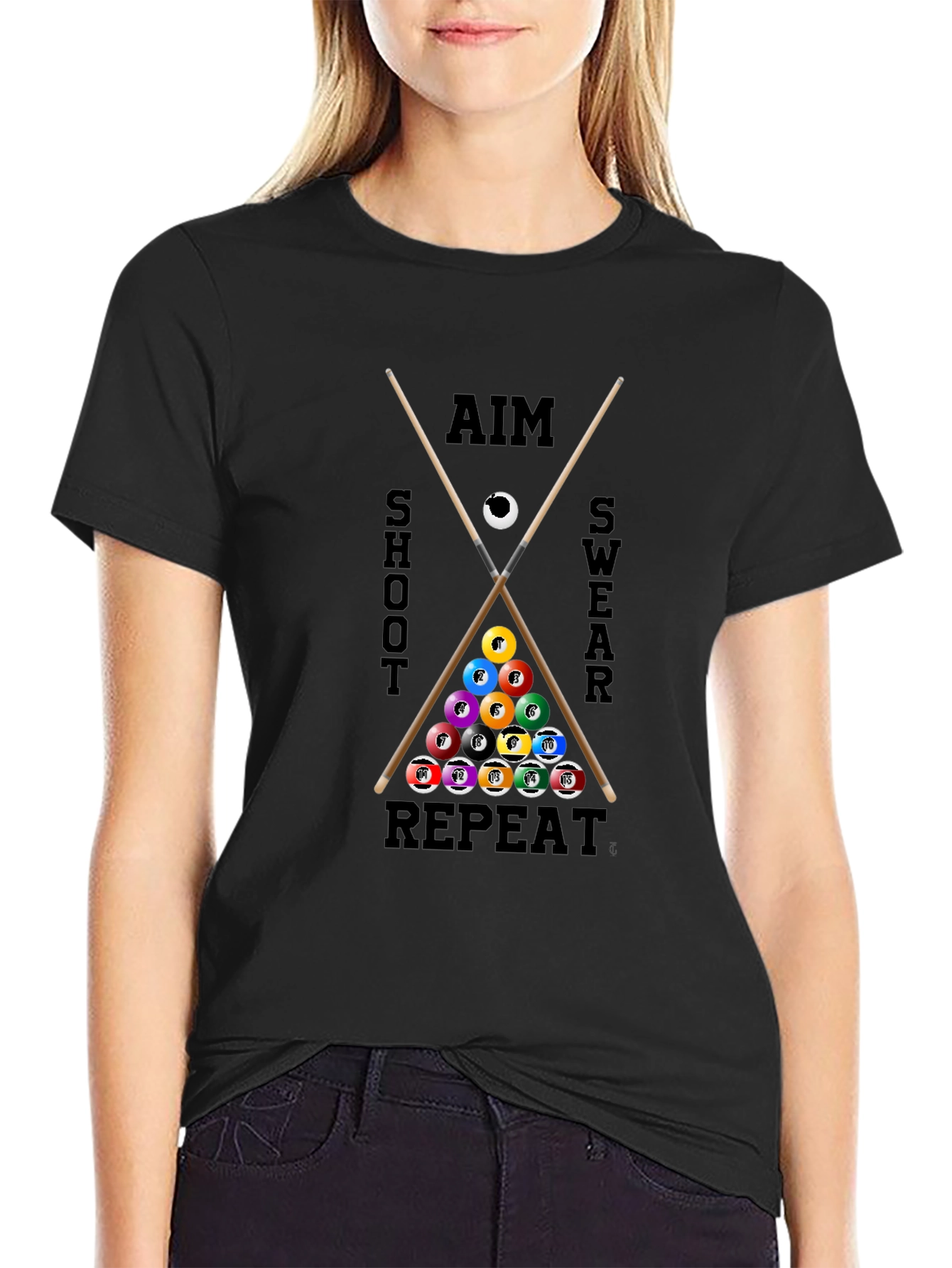 Aim Shoot Swear Repeat Billiards T-Shirt
