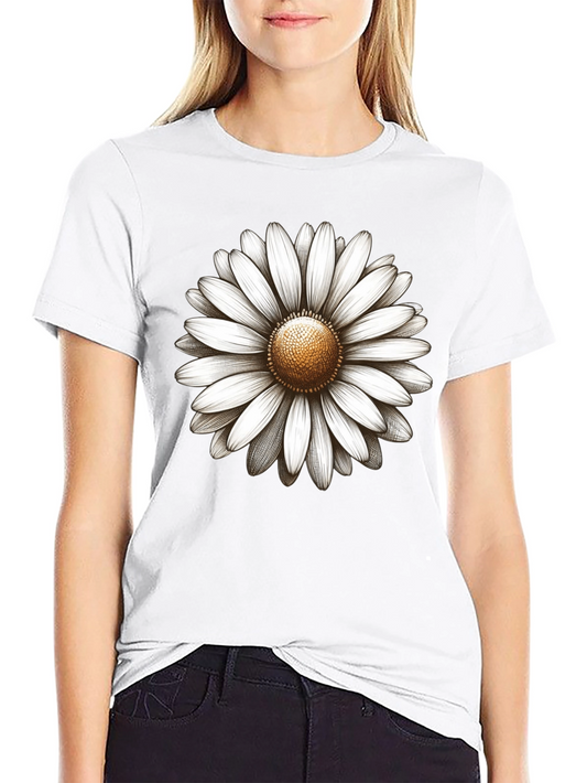 Daisy Flower Graphic Tee - Black Cotton T-Shirt