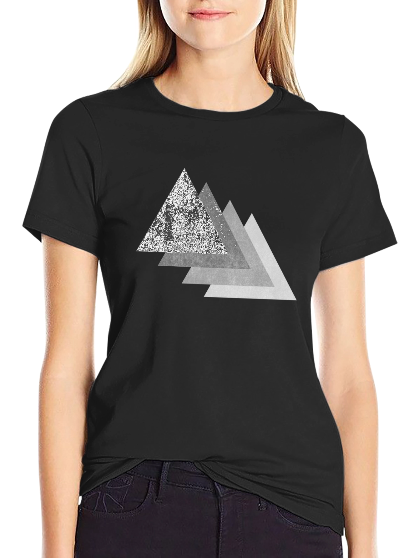 Geometric Triangle Graphic Print Black T-Shirt