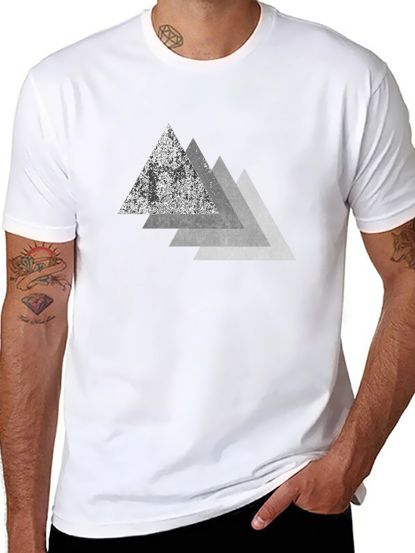 Geometric Triangle Graphic Print Black T-Shirt