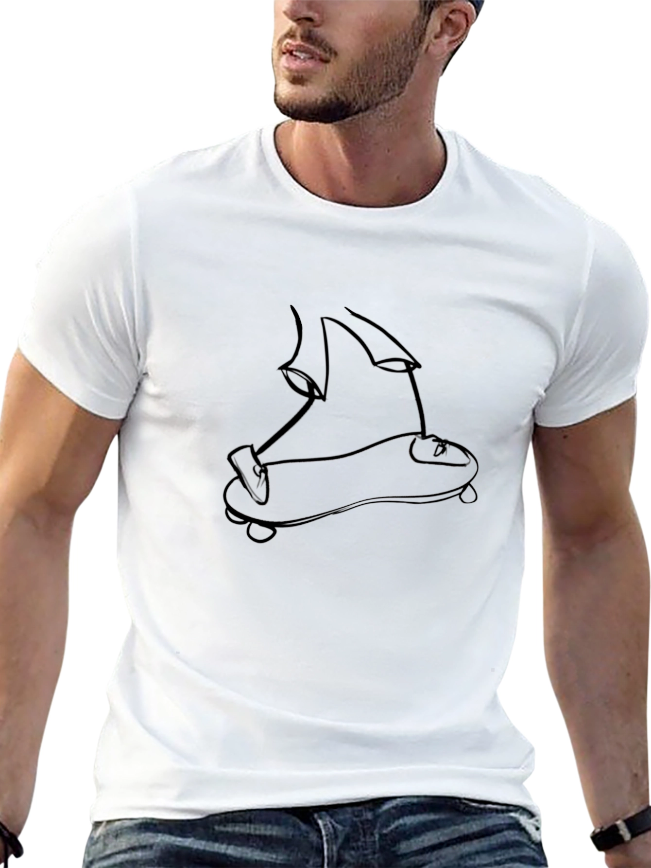 Skateboard Line Art Black T-Shirt
