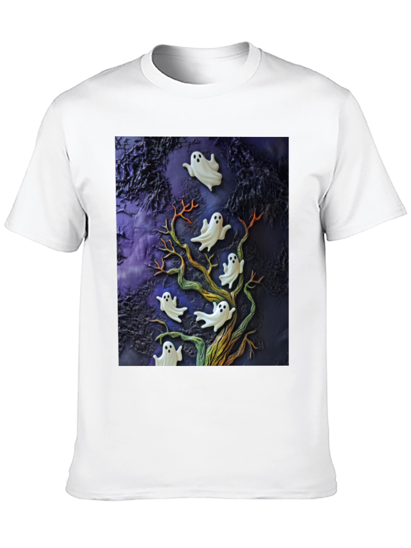 Spooky Ghost Tree Black T-Shirt