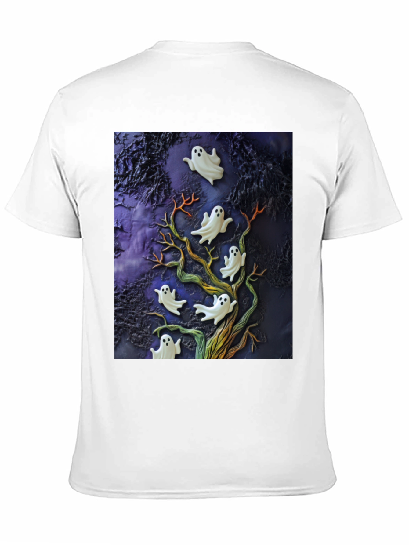 Spooky Ghost Tree Black T-Shirt