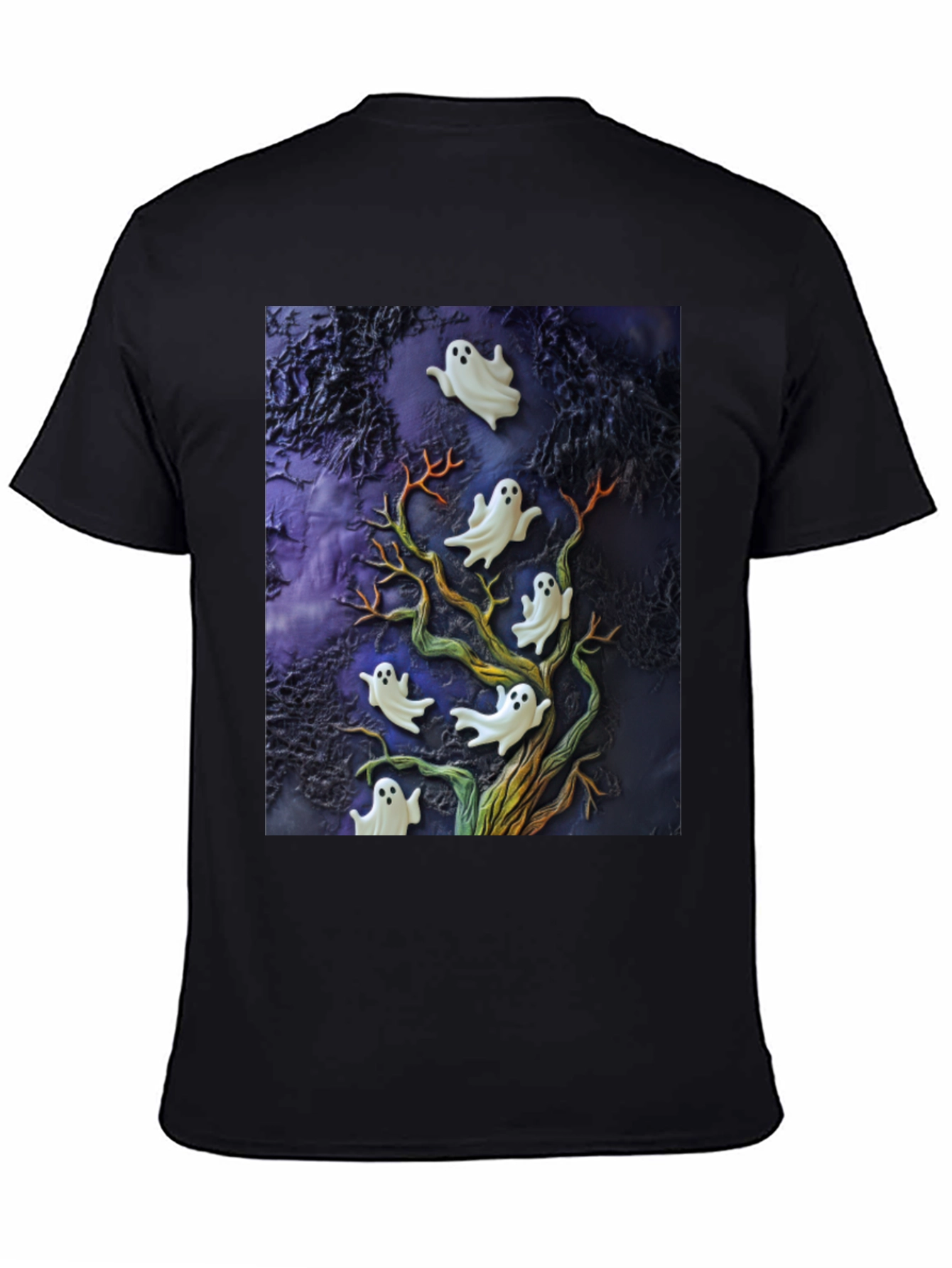 Spooky Ghost Tree Black T-Shirt