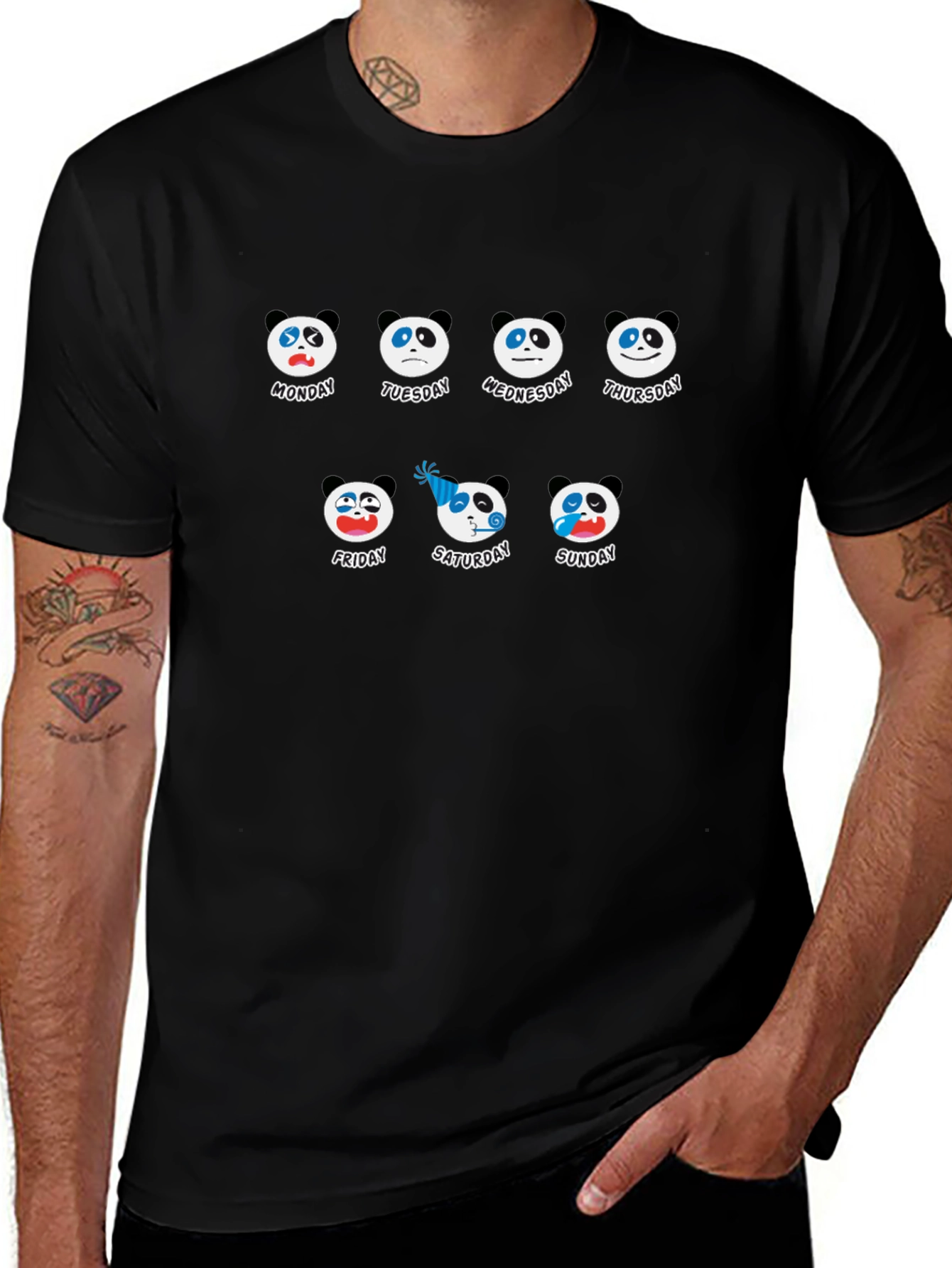 Panda Moods of the Week Black T-Shirt