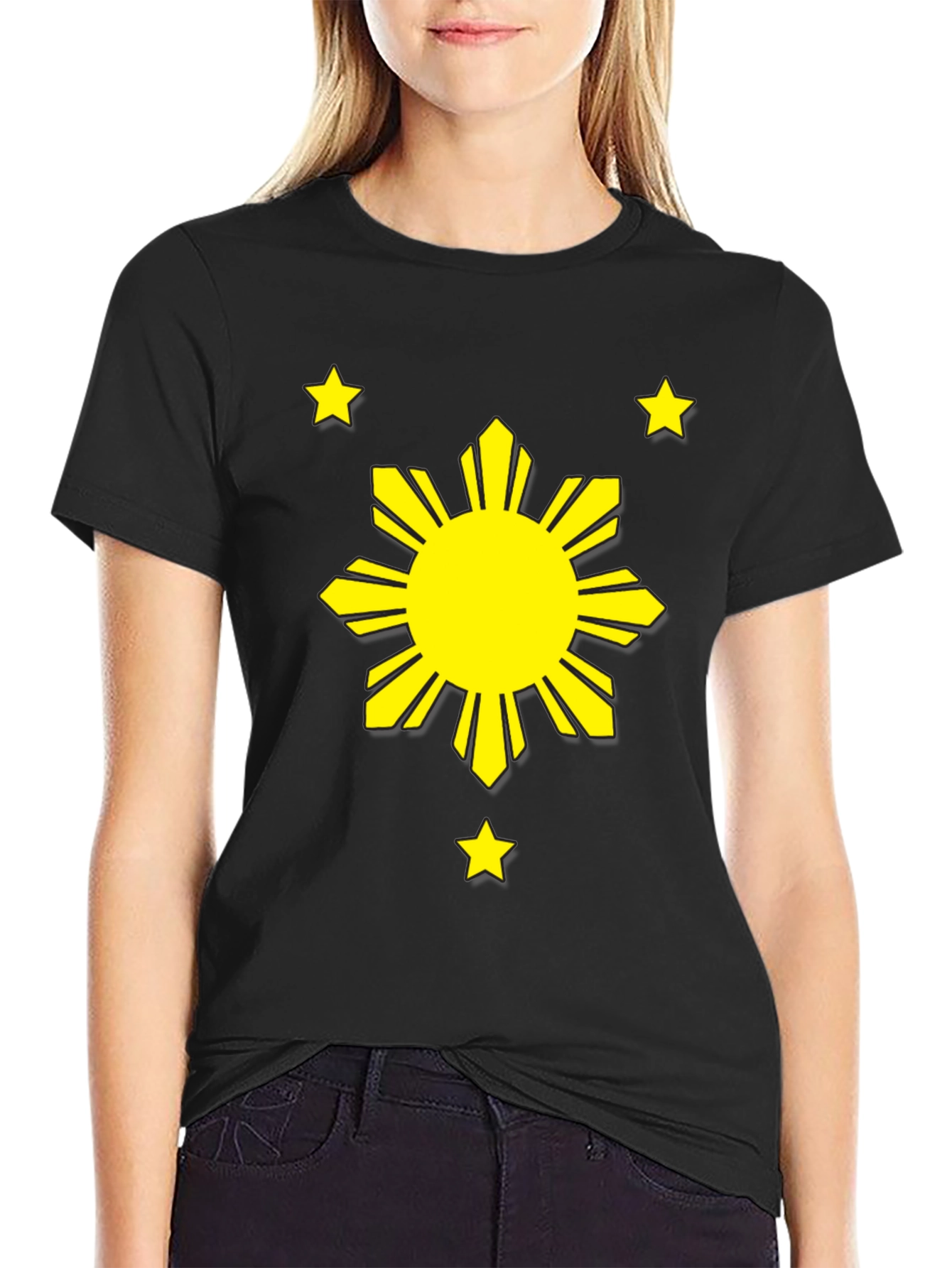 Philippines Flag Sun & Stars Black T-Shirt