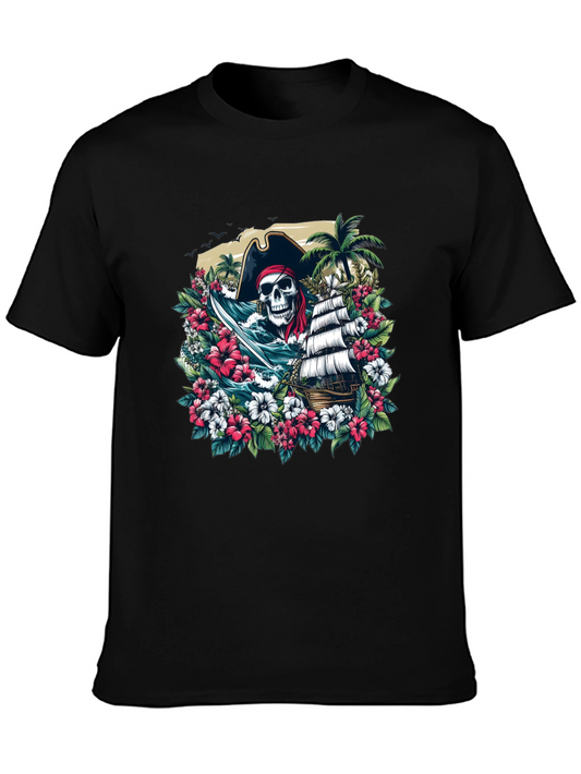 Pirate Skull Floral Graphic T-Shirt