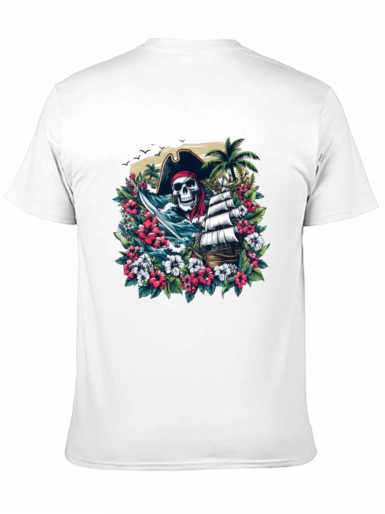 Pirate Skull Floral Graphic T-Shirt