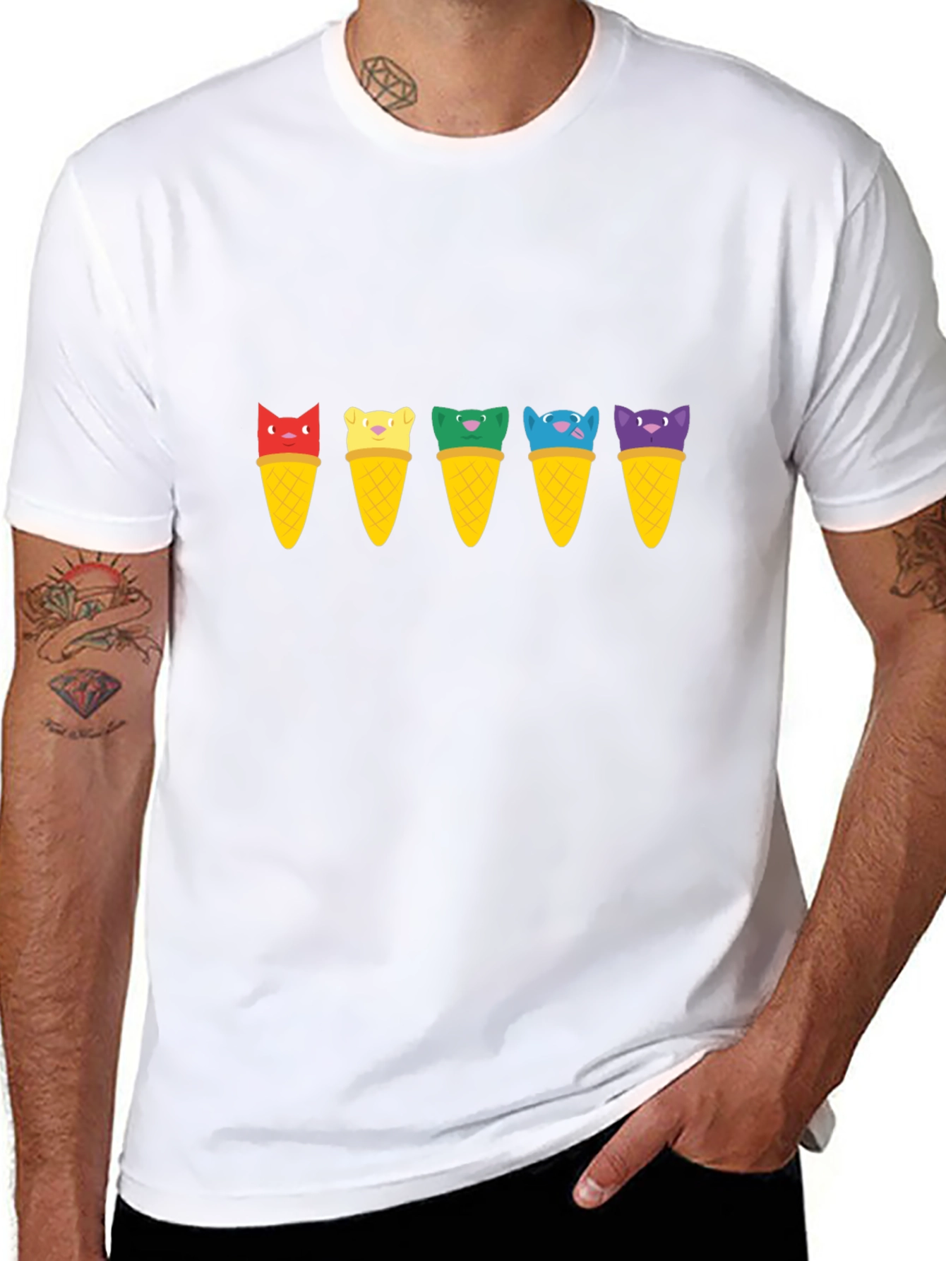 Cat Ice Cream Cone T-Shirt - Unisex Black Tee