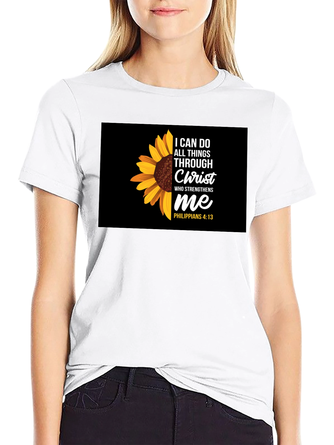 Sunflower Christian Verse Black T-Shirt