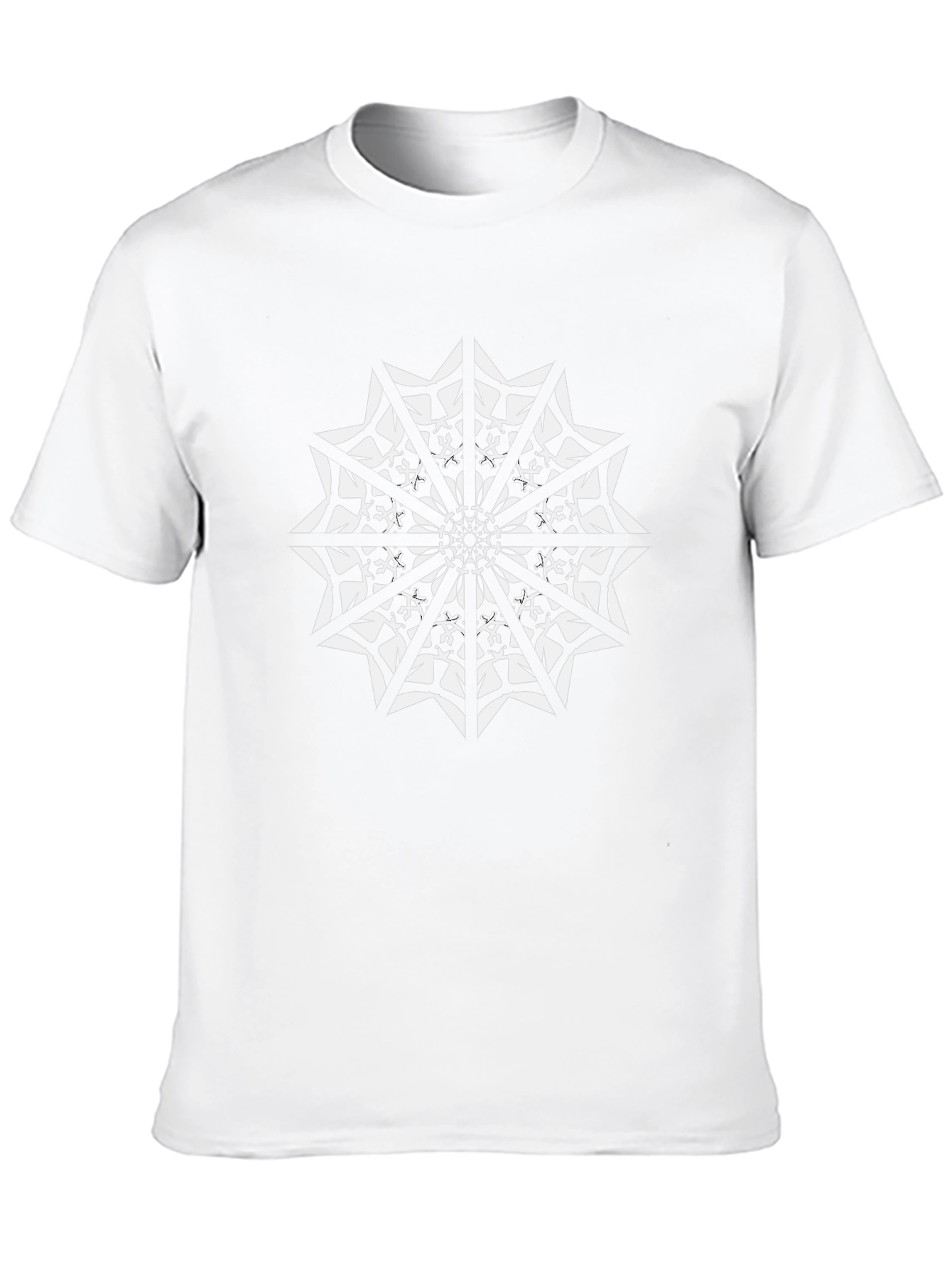 Black T-Shirt with White Geometric Mandala Design