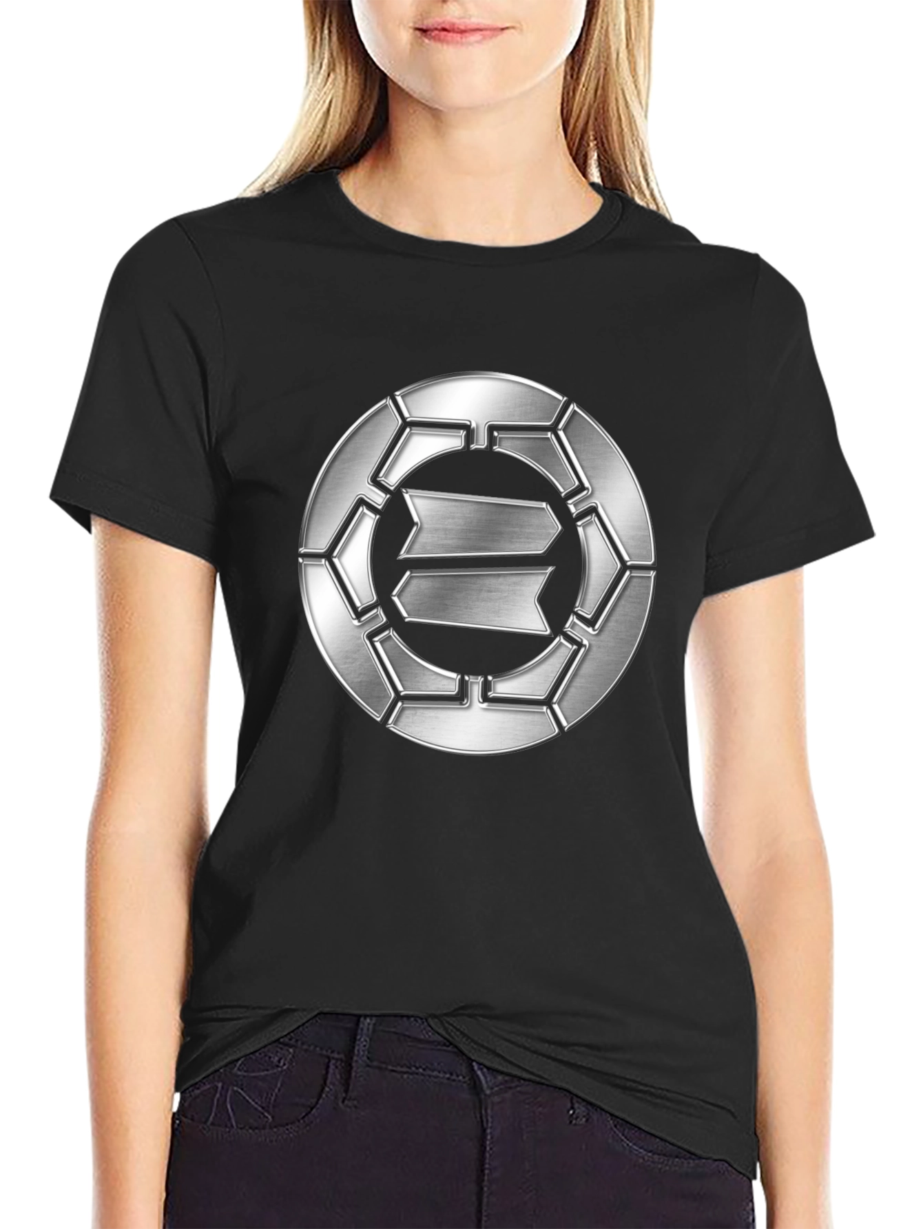 Black T-Shirt with Metallic Emblem