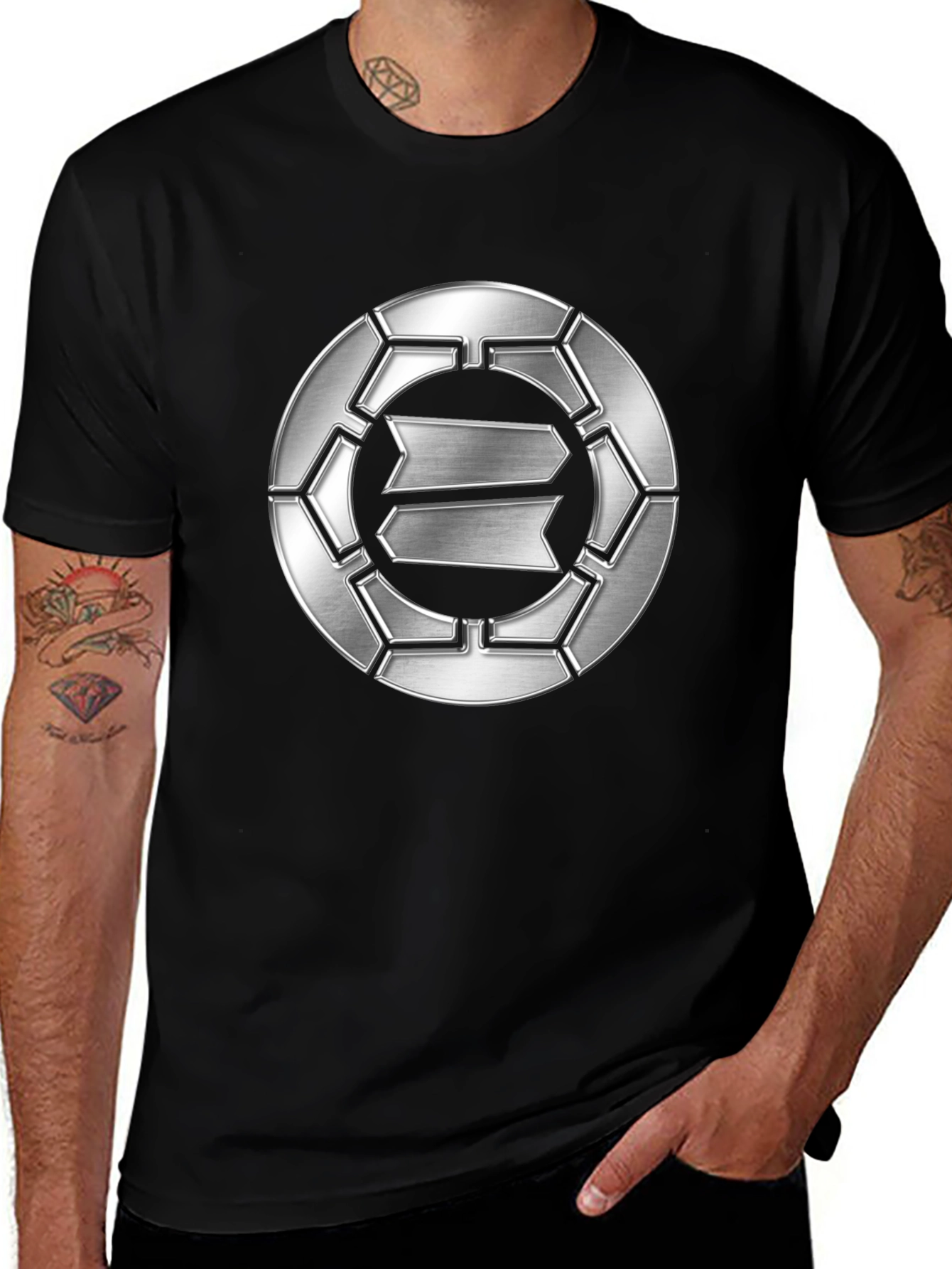 Black T-Shirt with Metallic Emblem