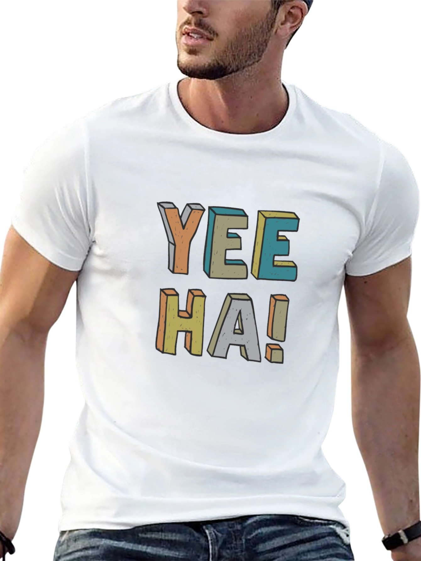 Retro Yee-Haw Graphic Tee - Black Cotton T-Shirt
